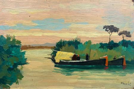 Quadro di Piero Marchi in barca - olio faesite 